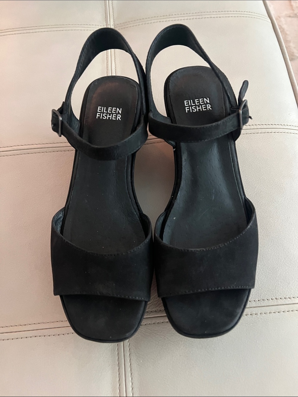 Eileen Fisher Black Suede Slingback Sandals with Ankle Strap